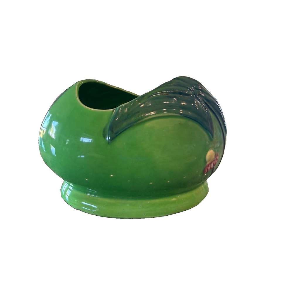 Vintage Japanese Pottery Green Leaf & Flower Tulip Shaped Planter